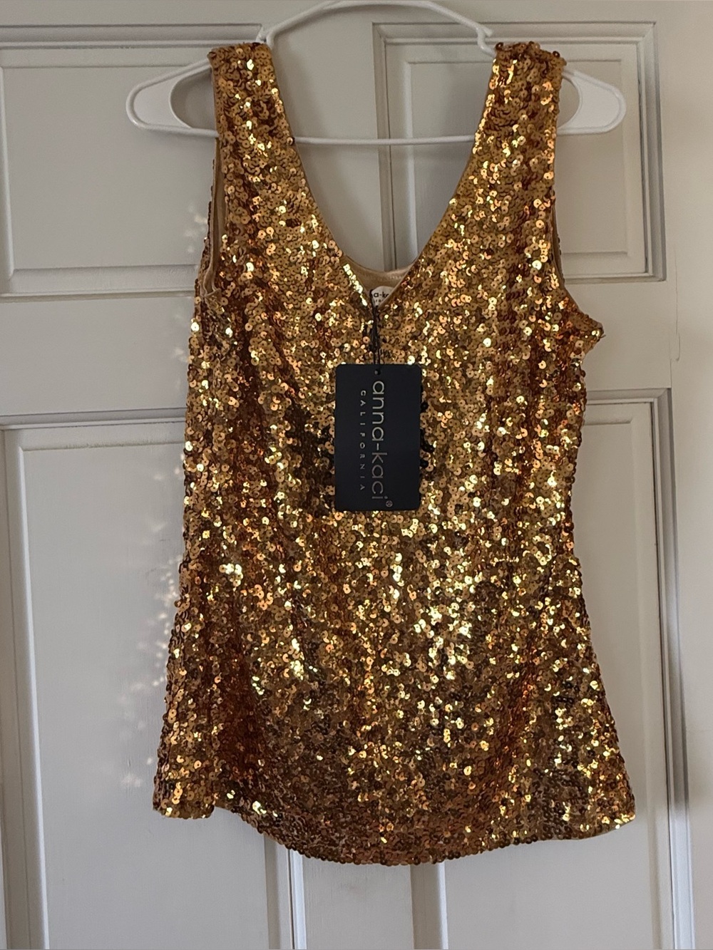 Anna-Kaci Gold Sequin Tank Top